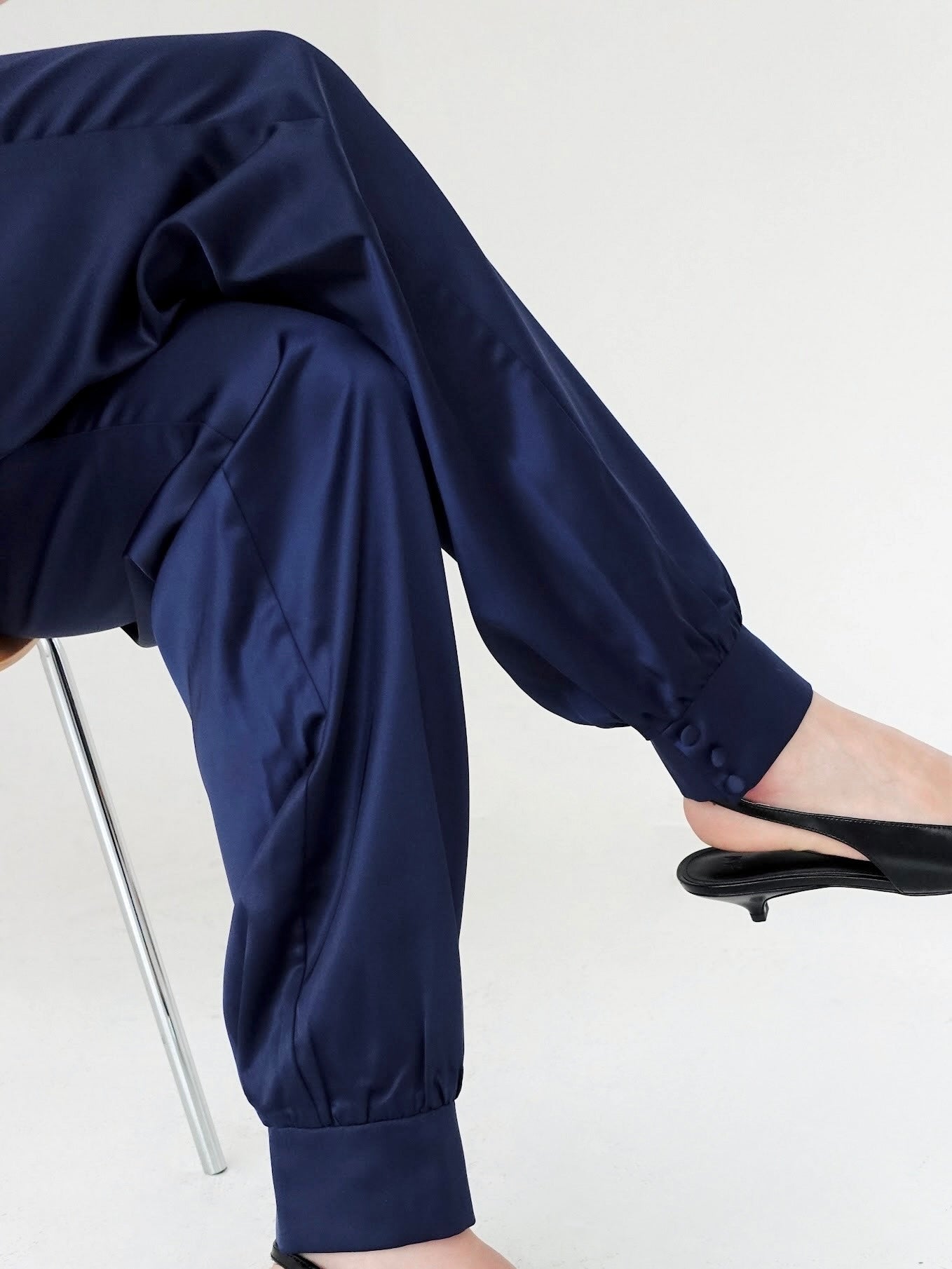 Satin Pants - NAVY