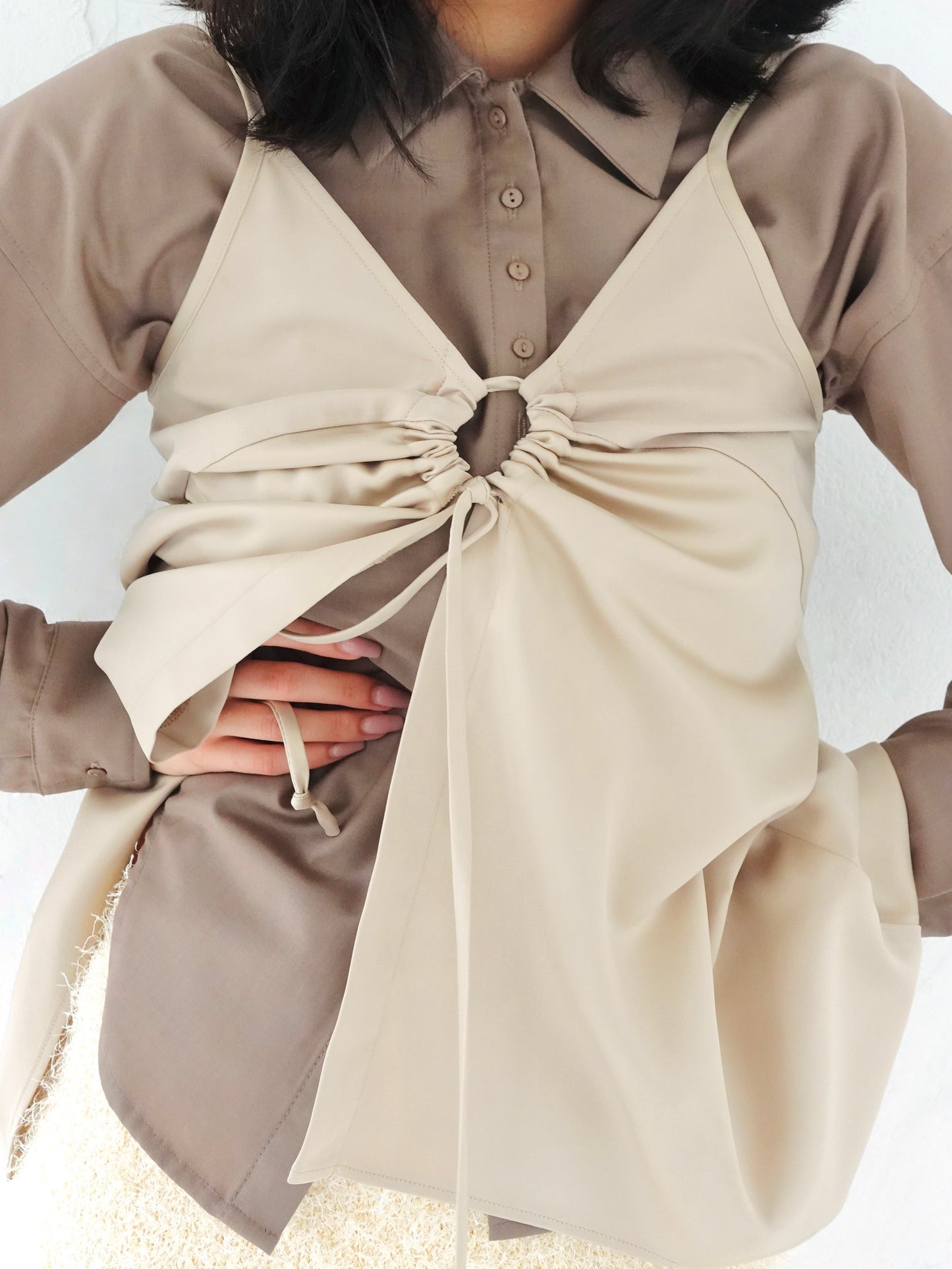 Satin Camisole Tops - BEIGE