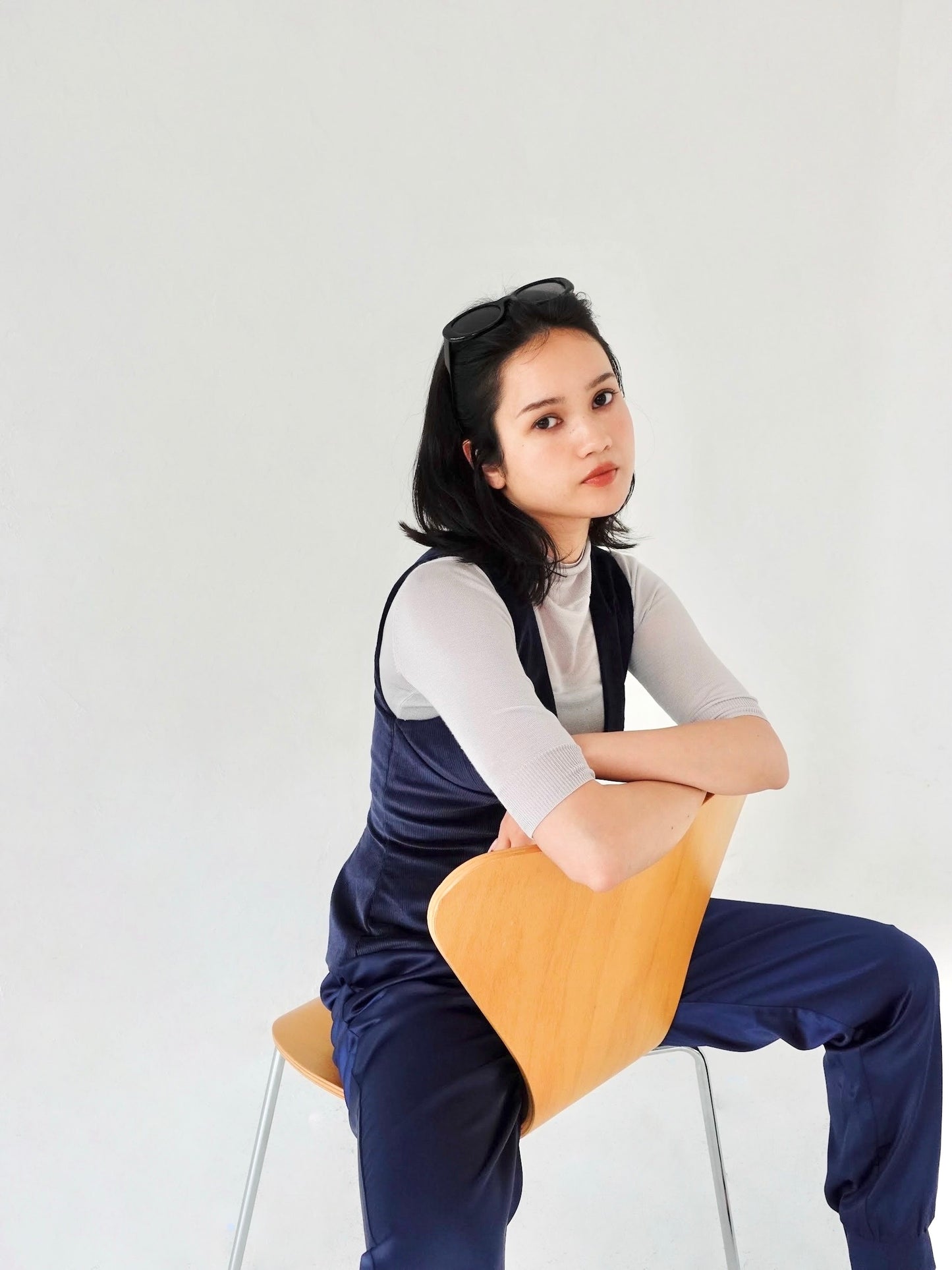 Satin Pants - NAVY