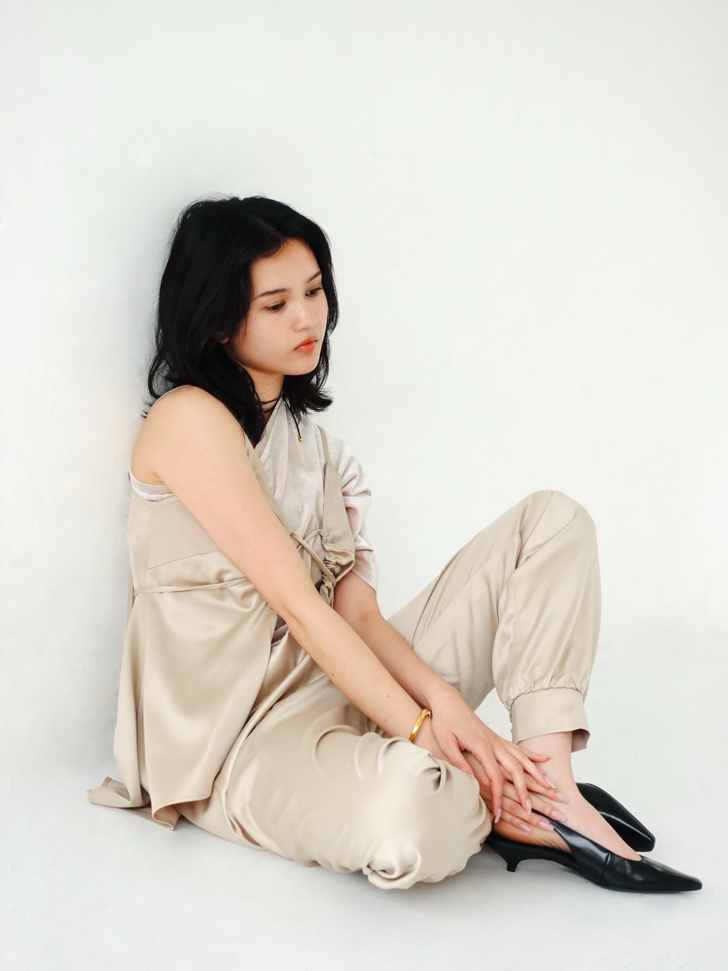 Satin Camisole Tops - BEIGE