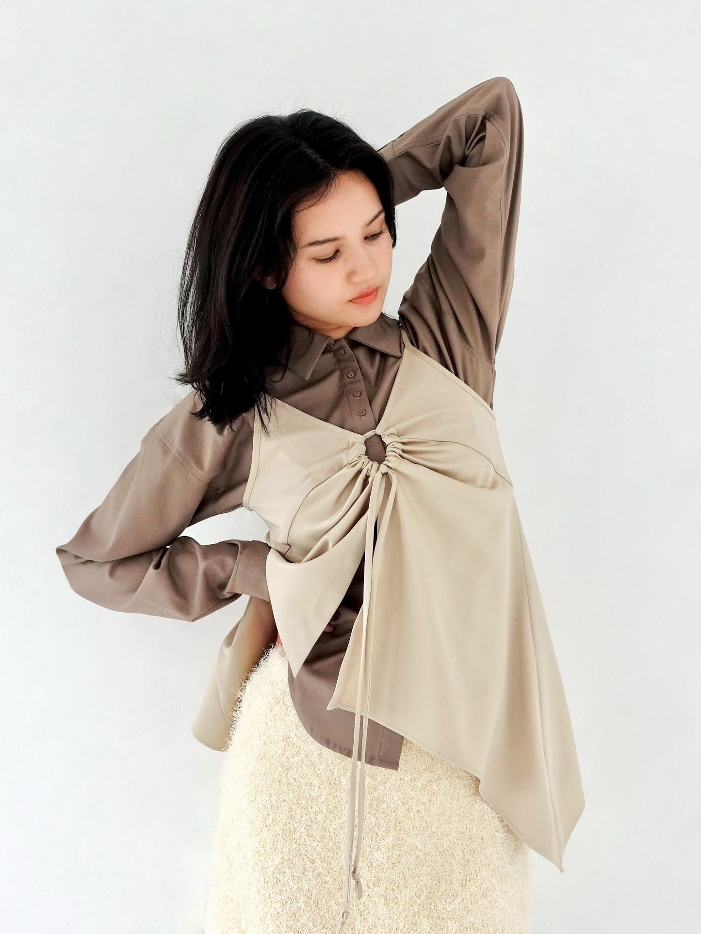 Satin Camisole Tops - BEIGE