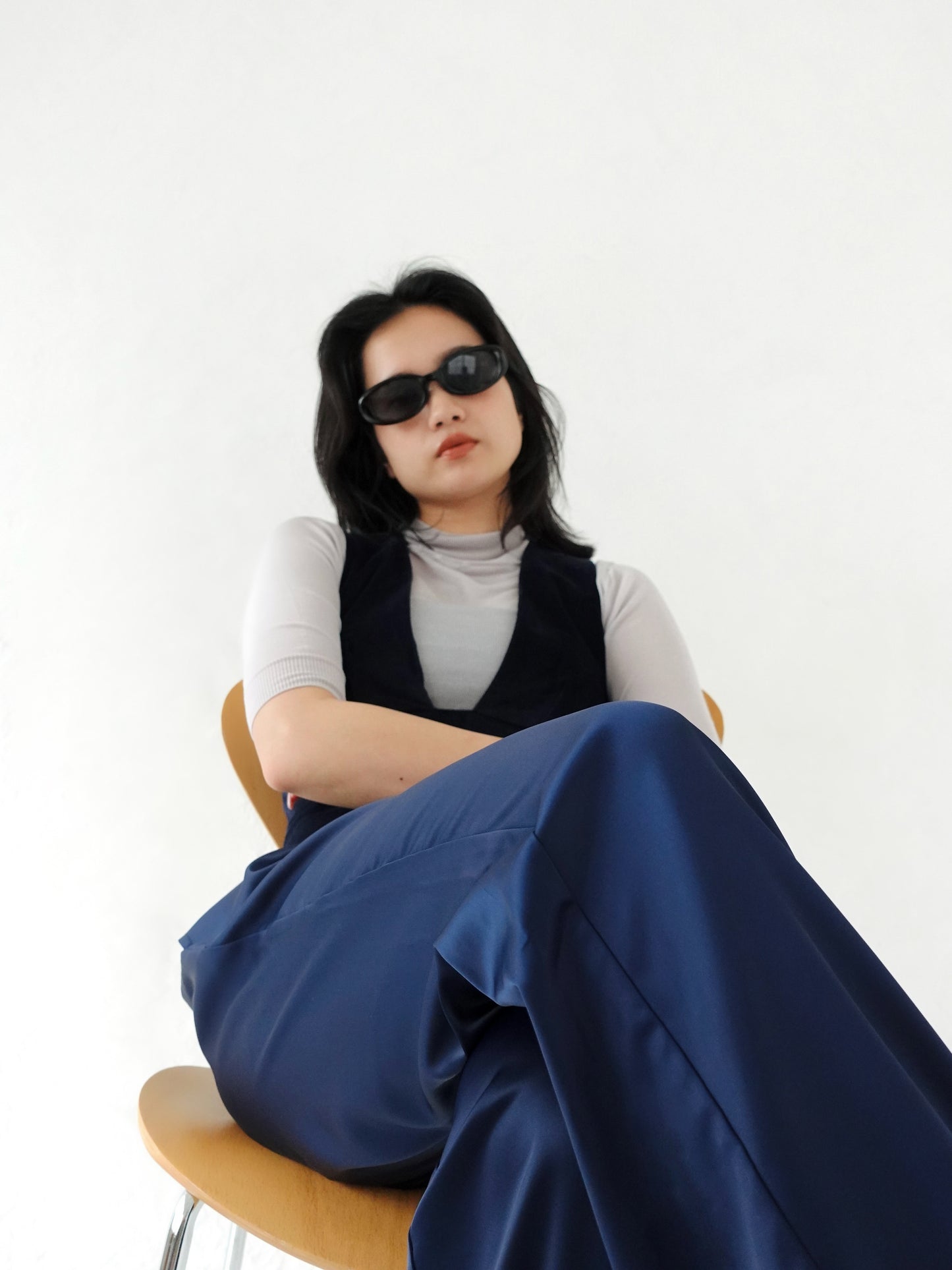 Satin Pants - NAVY