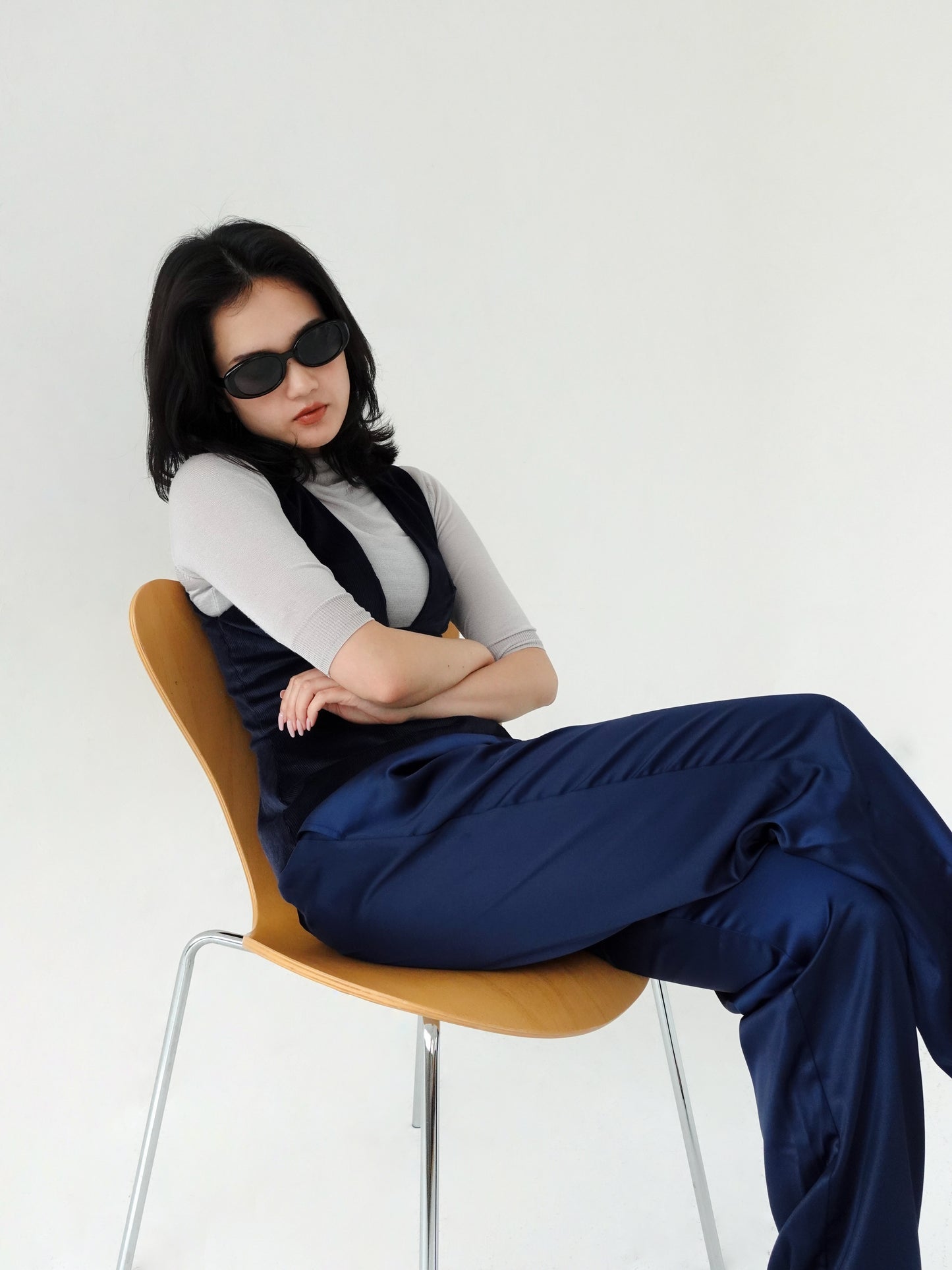 Satin Pants - NAVY