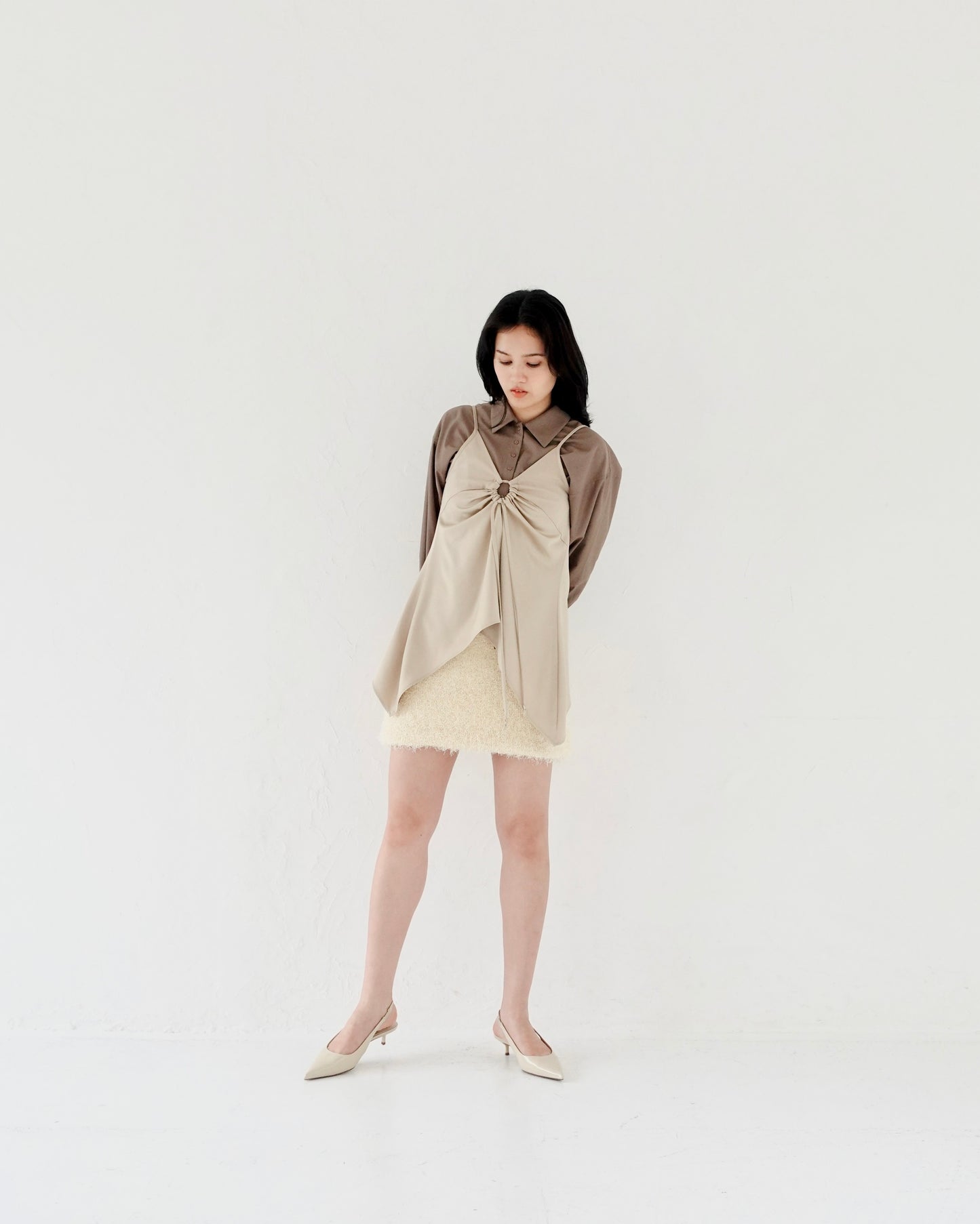 Satin Camisole Tops - BEIGE