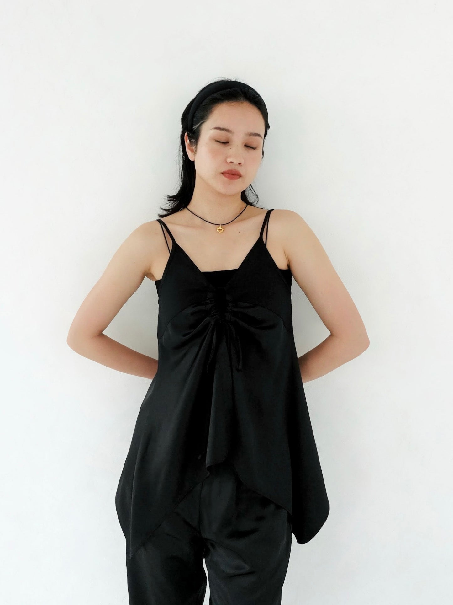 Satin Camisole Tops - BLACK