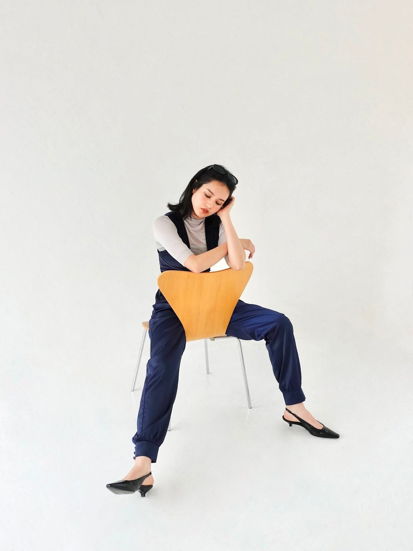 Satin Pants - NAVY