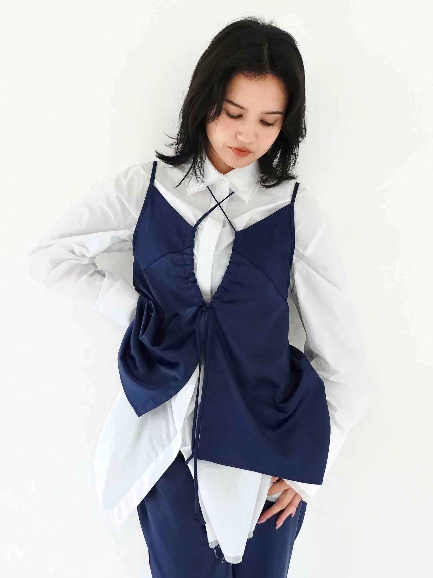 Satin Camisole Tops - NAVY