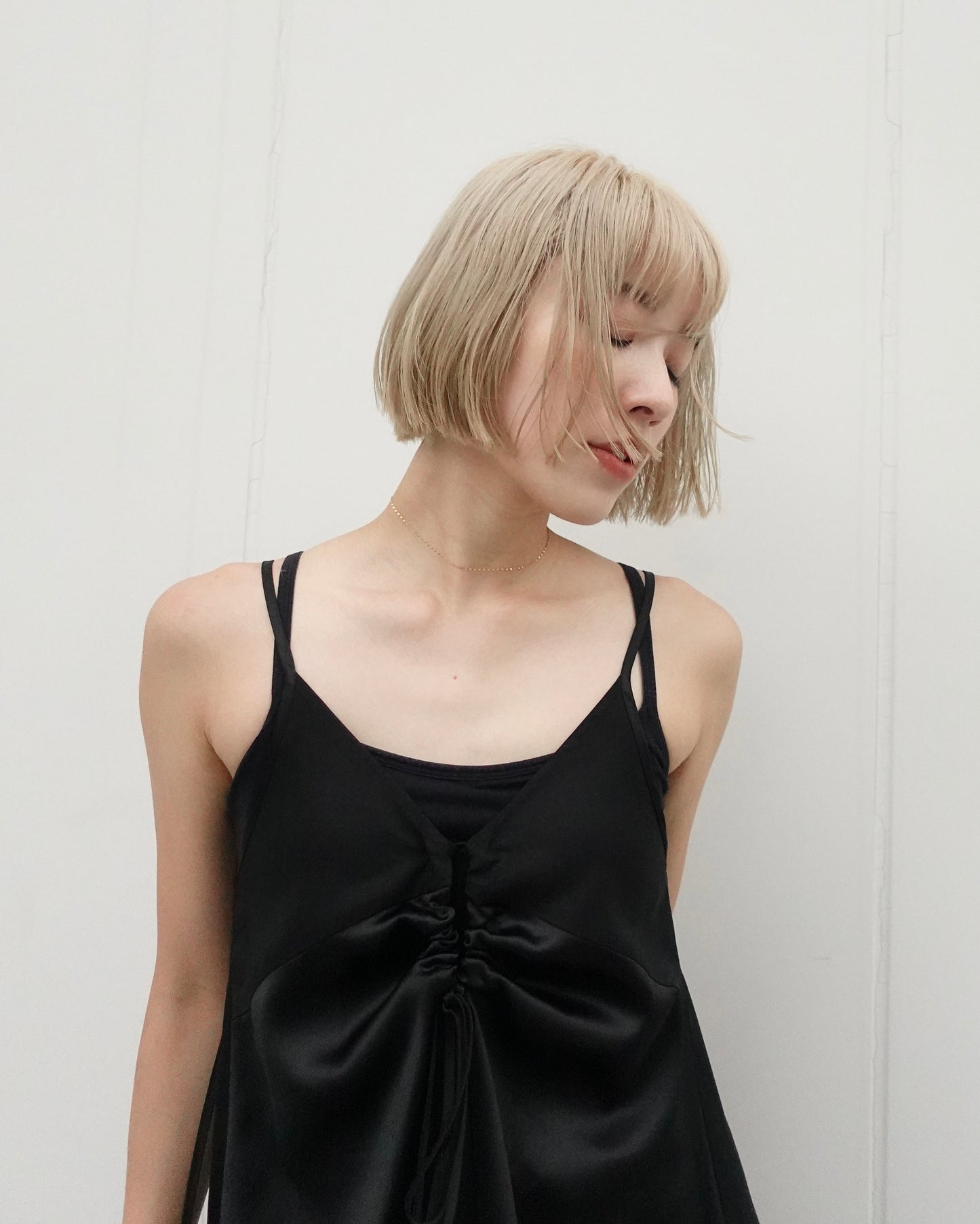 Satin Camisole Tops - BLACK