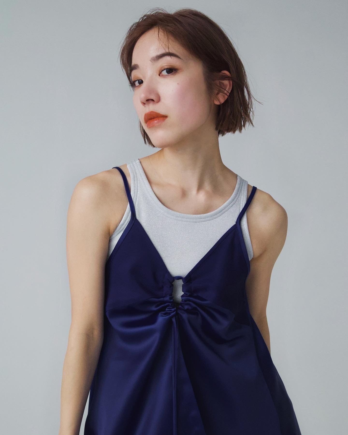 Satin Cami Tops - navy