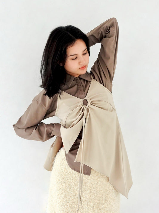 Satin Camisole Tops - BEIGE