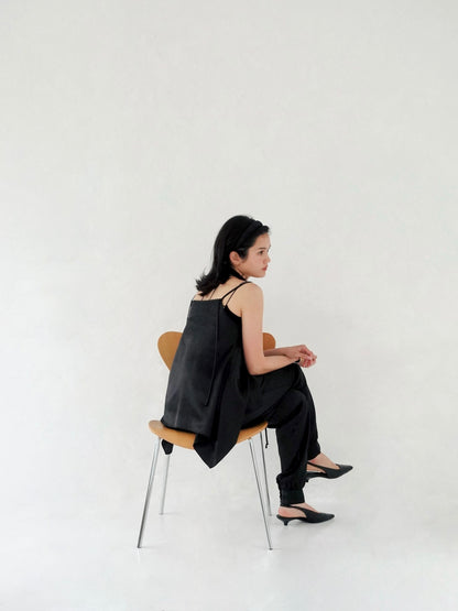 Satin Camisole Tops - BLACK