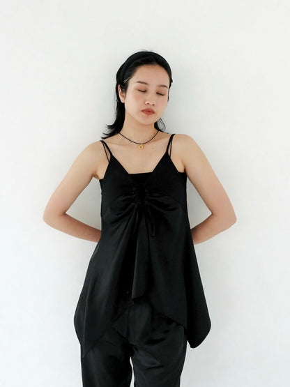 Satin Camisole Tops - BLACK