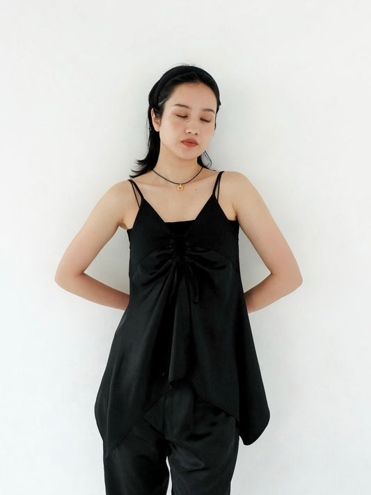 Satin Camisole Tops - BLACK