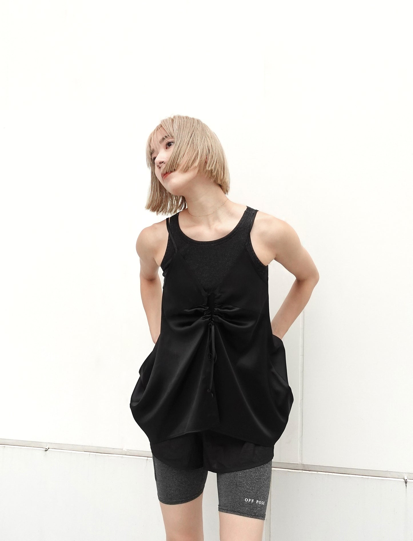 Satin Camisole Tops - BLACK