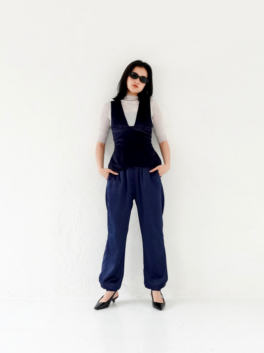 Satin Pants - NAVY
