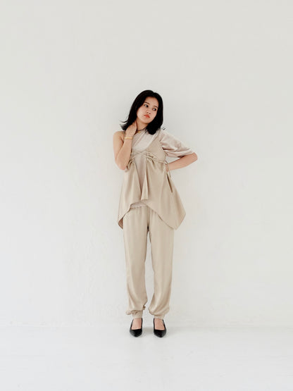 Satin Camisole Tops - BEIGE